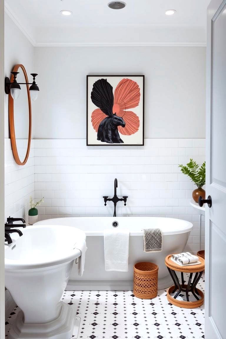 Bold Accent Pieces - 24 Small White Bathroom Ideas