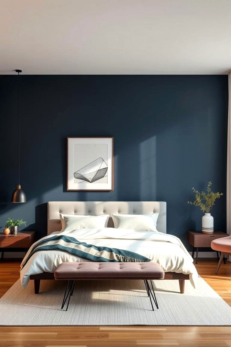 Bold Accent Wall Brilliance - 24 Dark Blue Bedroom Ideas