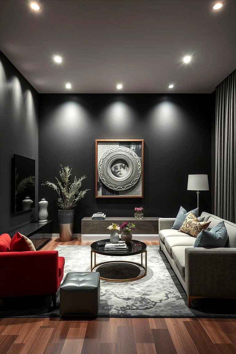 Bold Accent Wall Impact - 24 Black and Silver Bedroom Ideas