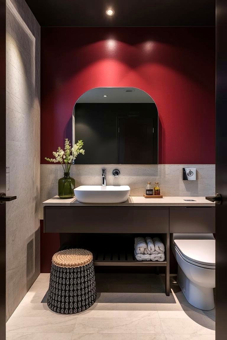 Bold Accent Walls - 24 Burgundy Bathroom Ideas