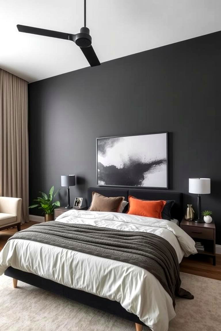 Bold Accent Walls - 24 Dark Grey Bedroom Ideas