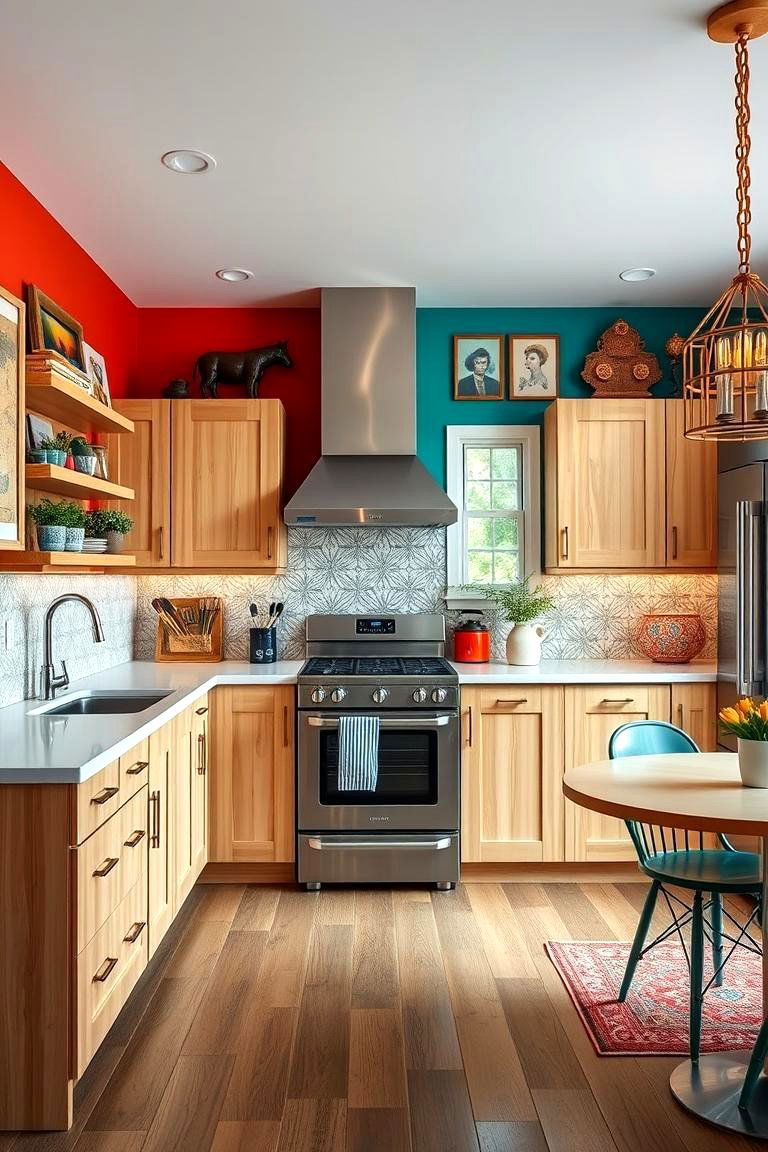 Bold Accented Artistic Design - 24 Kitchens With Light Wood Cabinets