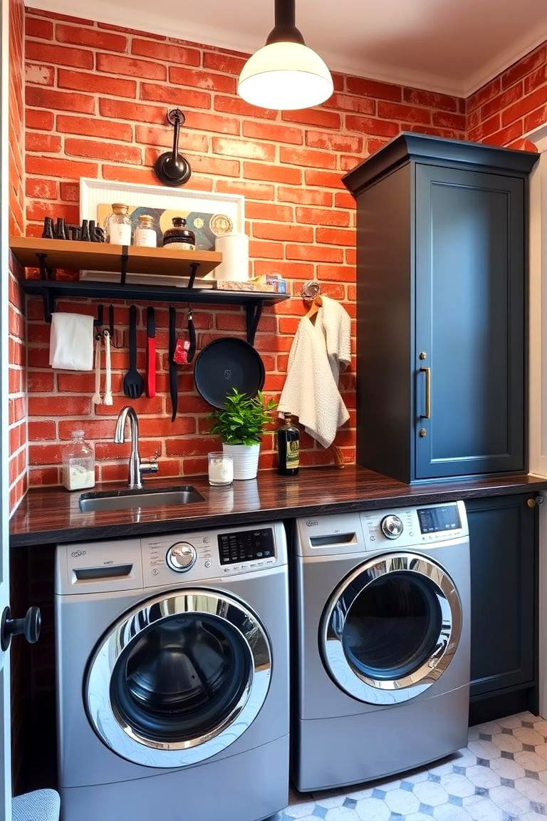 Bold Accents - 24 Brick Floor Laundry Room Ideas