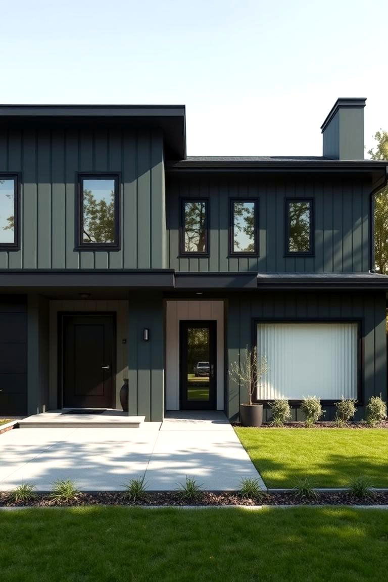 Bold Architectural Statement - 24 Dark Olive Green House With Black Trim