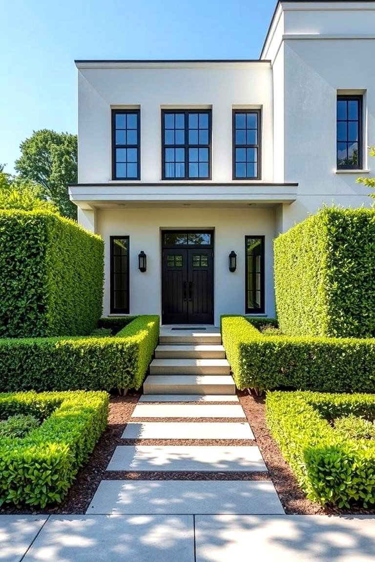 Bold Architectural Statements - 24 Front Yard Boxwood Designs