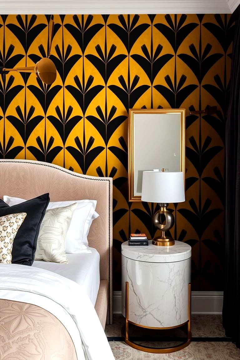 Bold Art Deco Wallpaper with Black and Gold - 24 Art Deco Bedroom Ideas