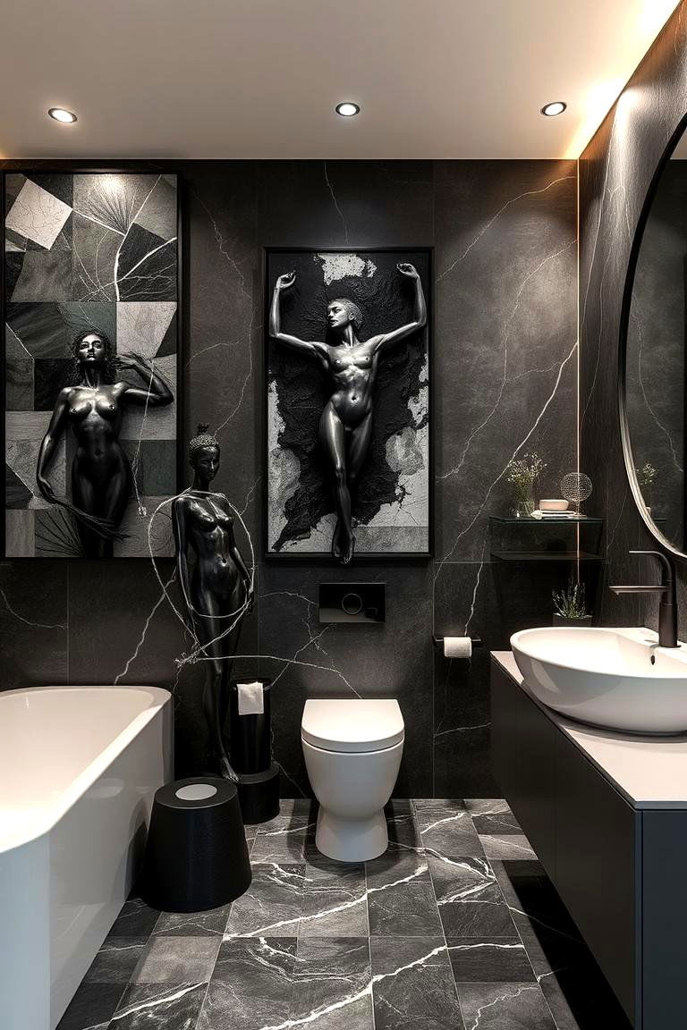 Bold Art Installations - 24 Black and Grey Bathroom Ideas