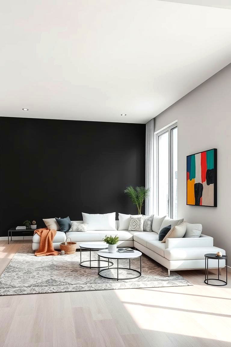 Bold Black Accent Wall - 24 Living Room Paint Colors