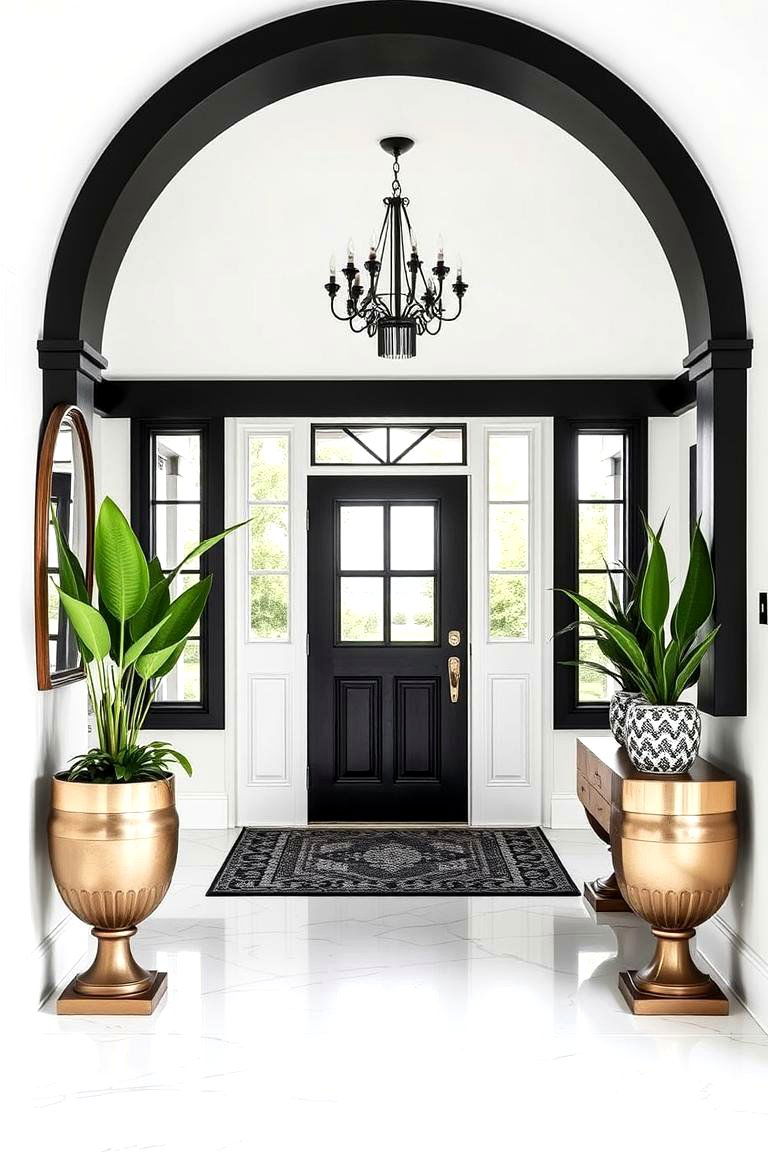 Bold Black Accents with White Backdrop - 24 Black and White Entryway Design Ideas