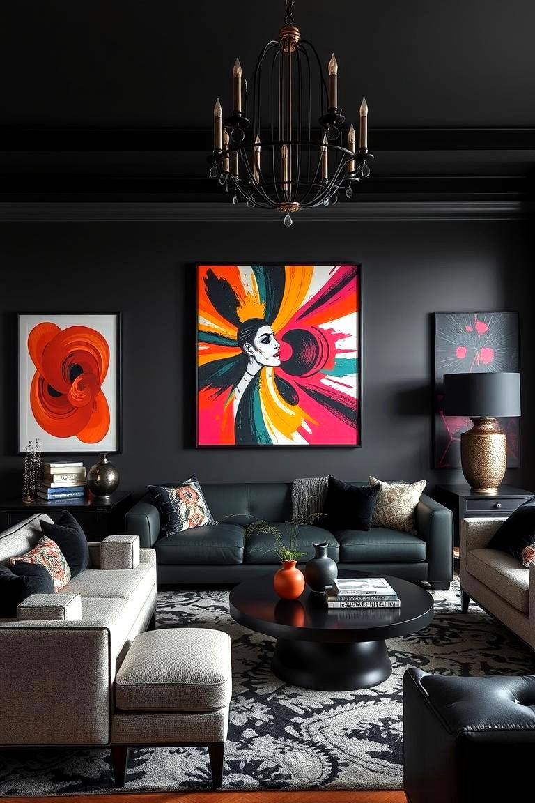 Bold Black Accents - 24 Black Living Room Ideas