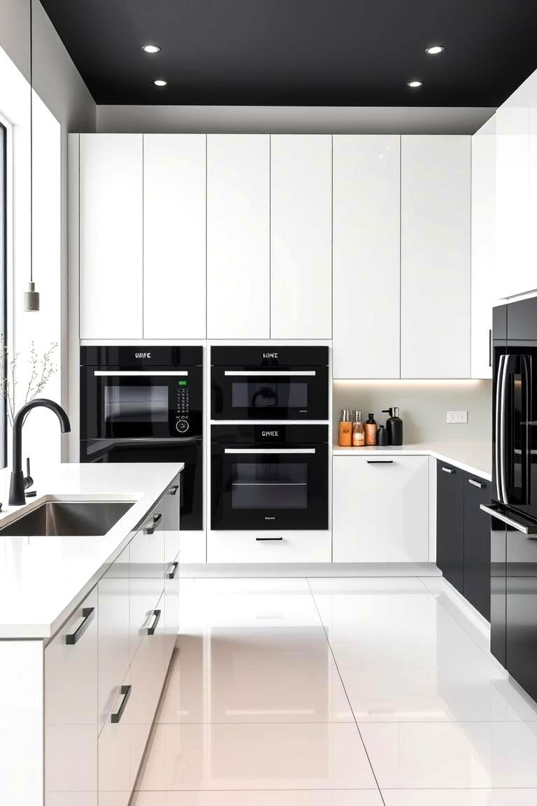 Bold Black Appliances in a White Space - 24 Black and White Kitchen Ideas