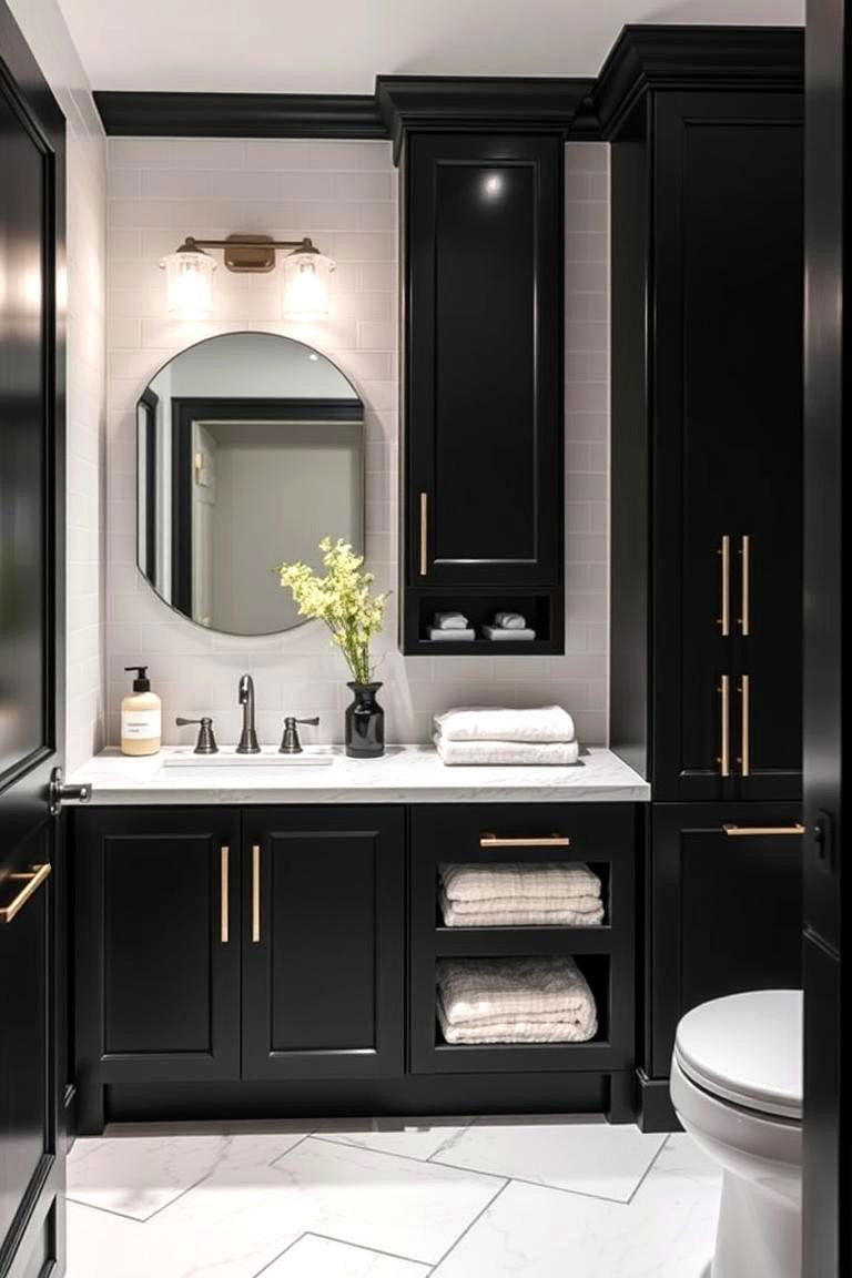 Bold Black Cabinetry Powder Room - 24 black powder room ideas