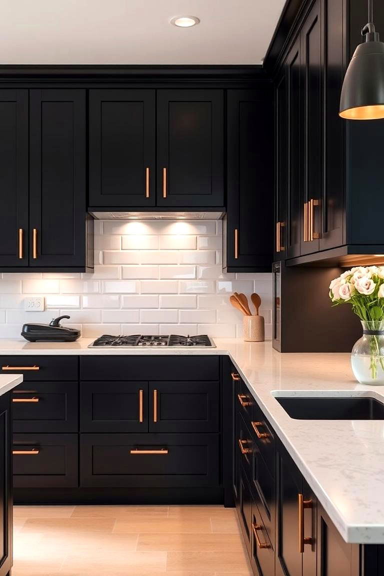 Bold Black Cabinets with Copper Accents - 24 black and copper kitchen ideas