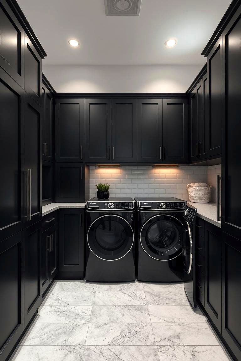 Bold Black Cabinets - 24 black laundry room ideas
