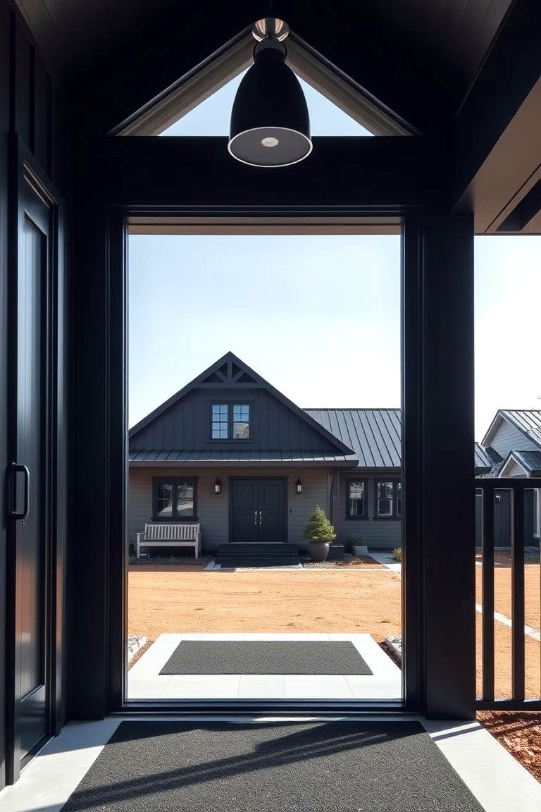 Bold Black Entryway - 24 Black Modern Farmhouse Exterior Design Ideas
