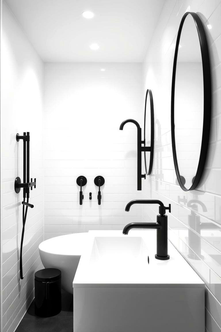 Bold Black Fixtures and White Walls - 24 Black and White Bathroom Ideas