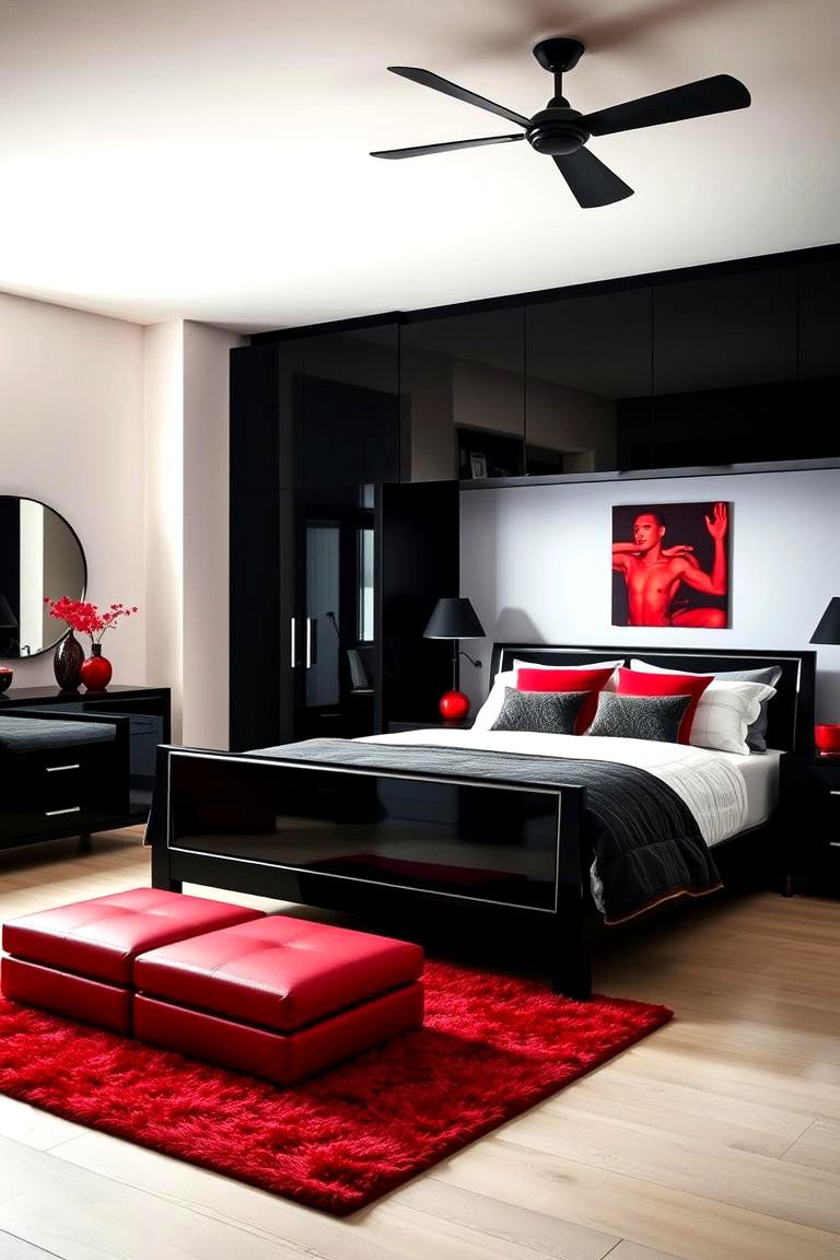 Bold Black Furniture Statements - 24 Red and Black Bedroom Ideas