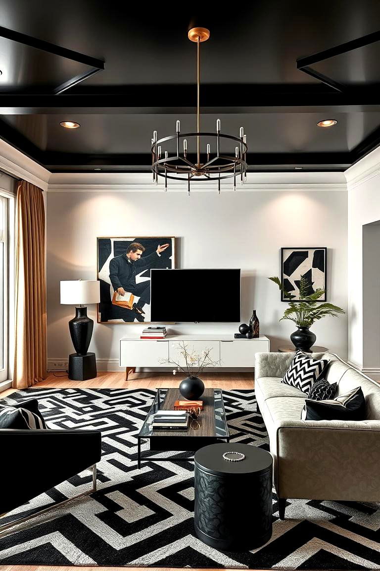 Bold Black Geometry - 24 Black Living Room Ideas