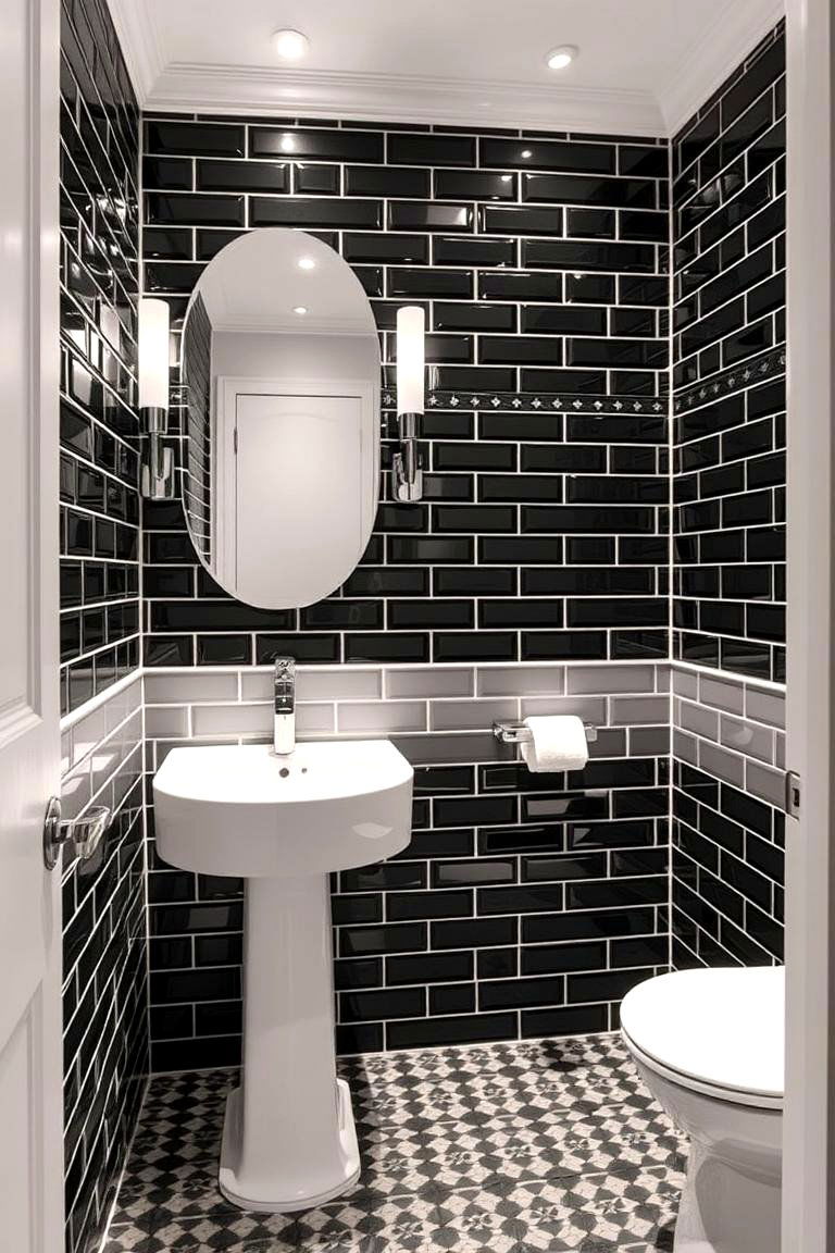 Bold Black Tile Powder Room - 24 black powder room ideas