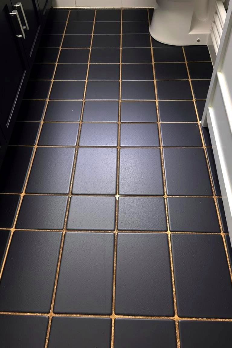 Bold Black Tiles with Gold Grout Accents - 24 Black and Gold Bathroom Ideas