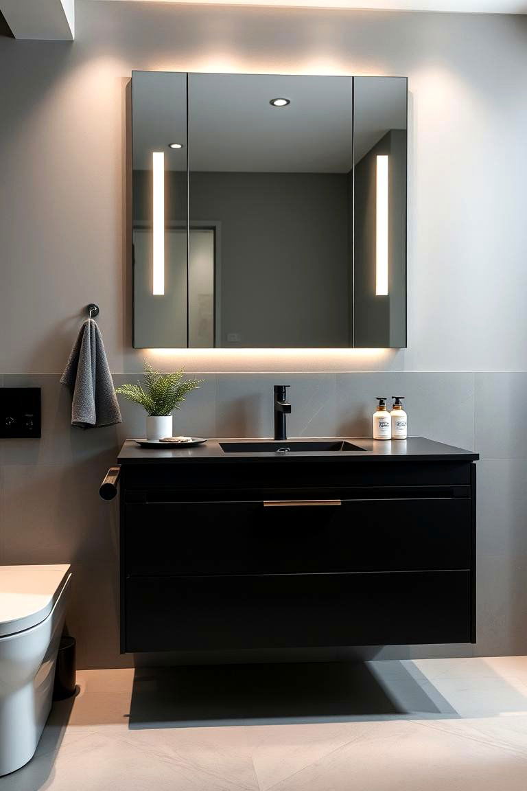 Bold Black Vanity Design - 24 Black Bathroom Ideas
