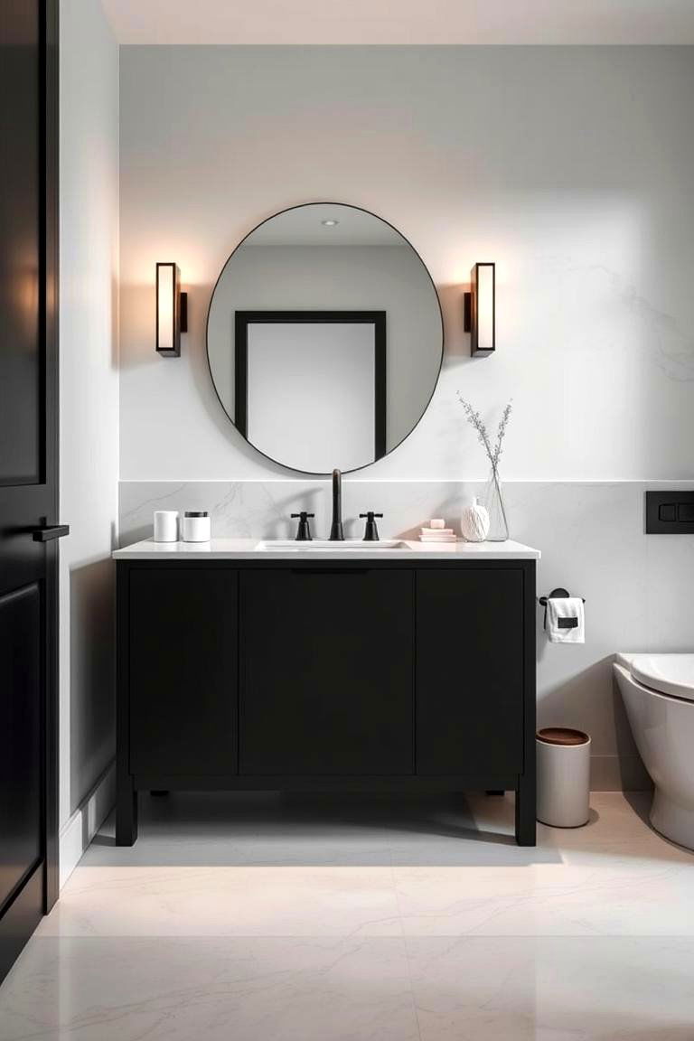 Bold Black Vanity with Marble Countertop - 24 Black Vanity Bathroom Ideas