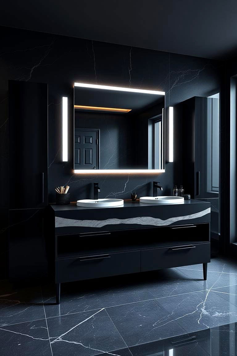 Bold Black Vanity with Modern Edge - 24 Bedroom Vanity Ideas