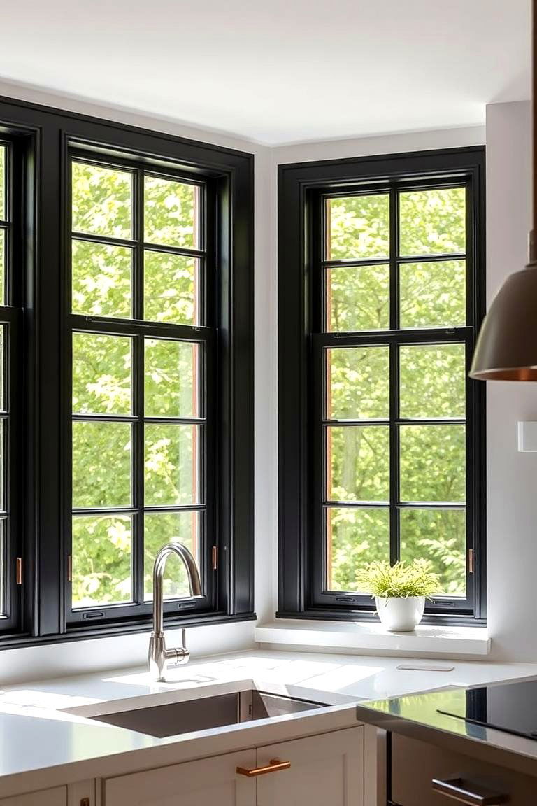 Bold Black Window Frames with Copper Detailing - 24 black and copper kitchen ideas