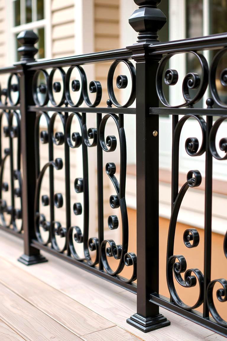 Bold Black Wrought Iron Railing with Decorative Flourishes - 24 black deck railing ideas