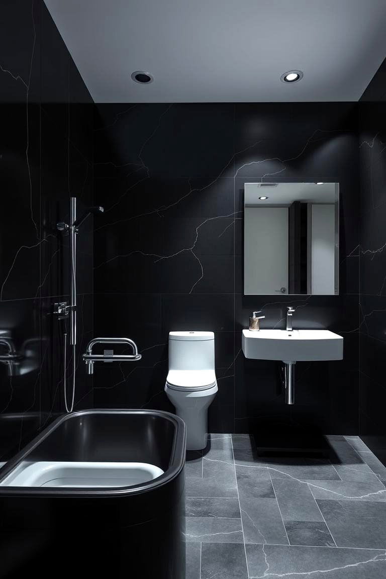 Bold Black and Metallic Modern Bathroom - 24 Dark Bathroom Ideas