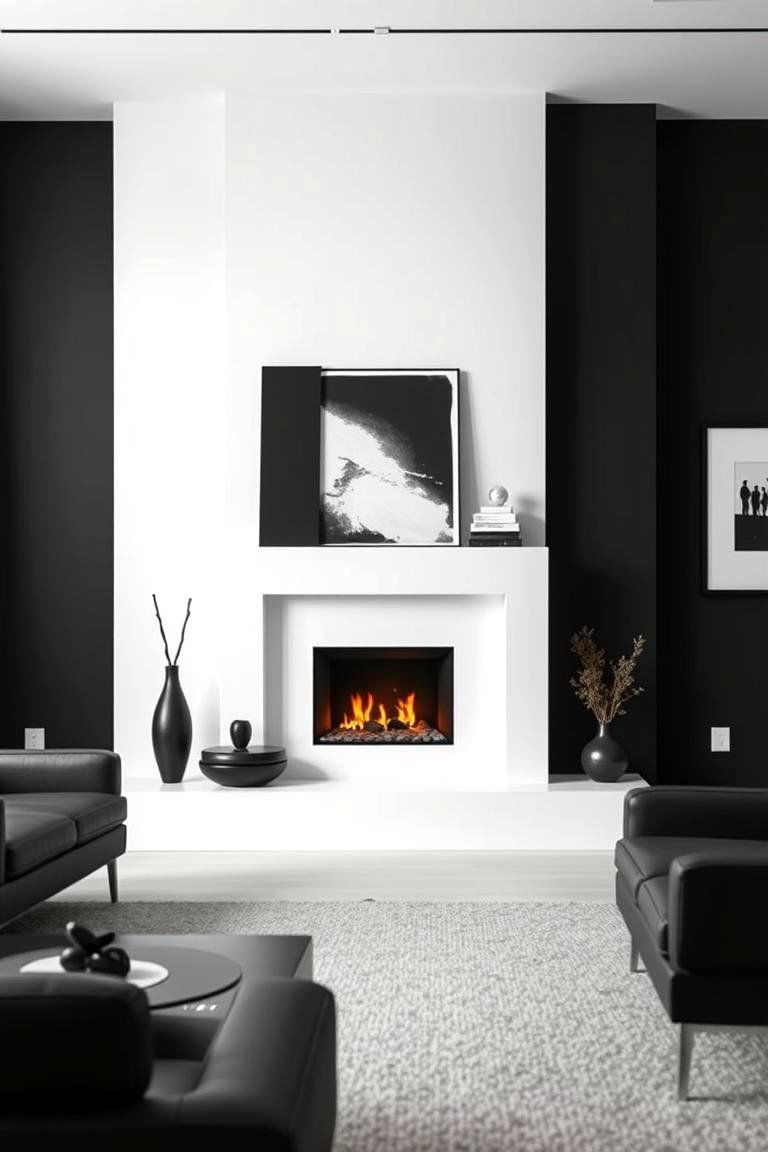 Bold Black and White Contrast - 24 Fireplace Wall Ideas