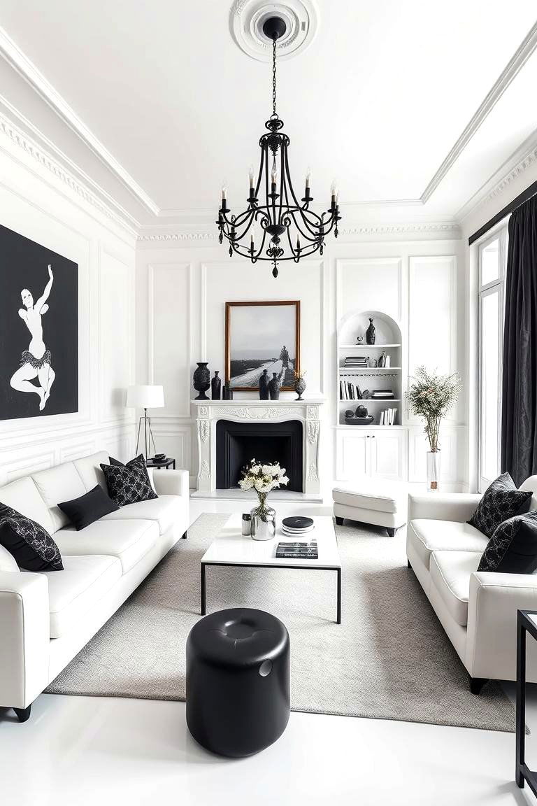 Bold Black and White Contrast - 24 Parisian-style Living Room Ideas