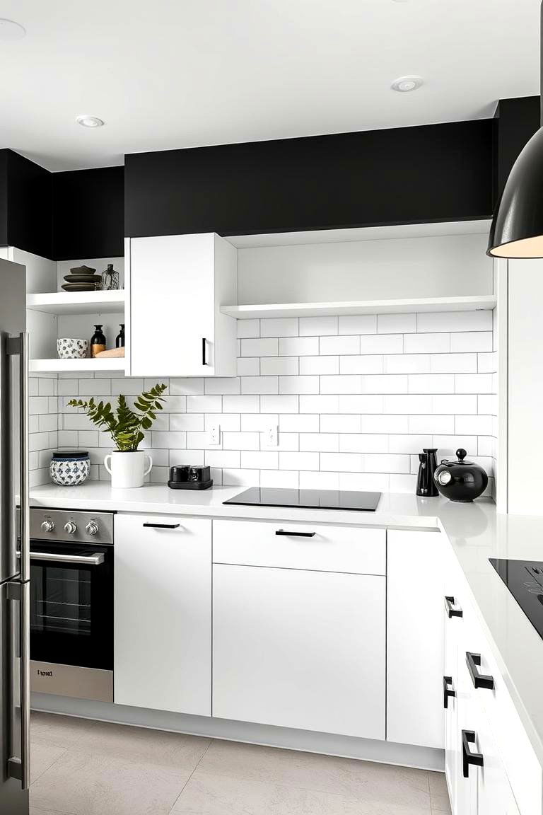 Bold Black and White Contrast - 24 White Kitchen Backsplash Ideas