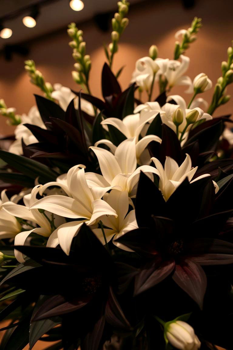 Bold Black and White Floral Arrangements - 24 Black and White Wedding Ideas