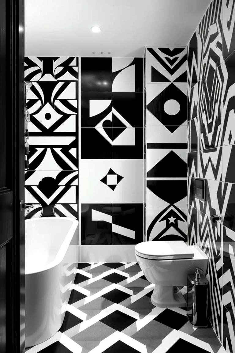 Bold Black and White with Graphic Patterns - 24 Black and White Bathroom Ideas