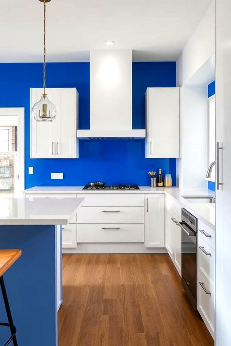 Bold Blue Accented Walls - 24 Blue and White Kitchen Ideas