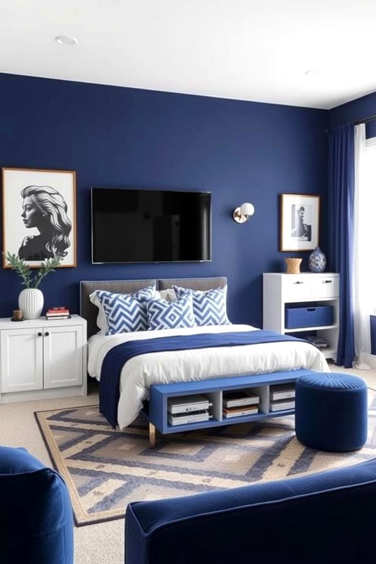 Bold Blue Statement - 24 Blue and White Bedroom Ideas