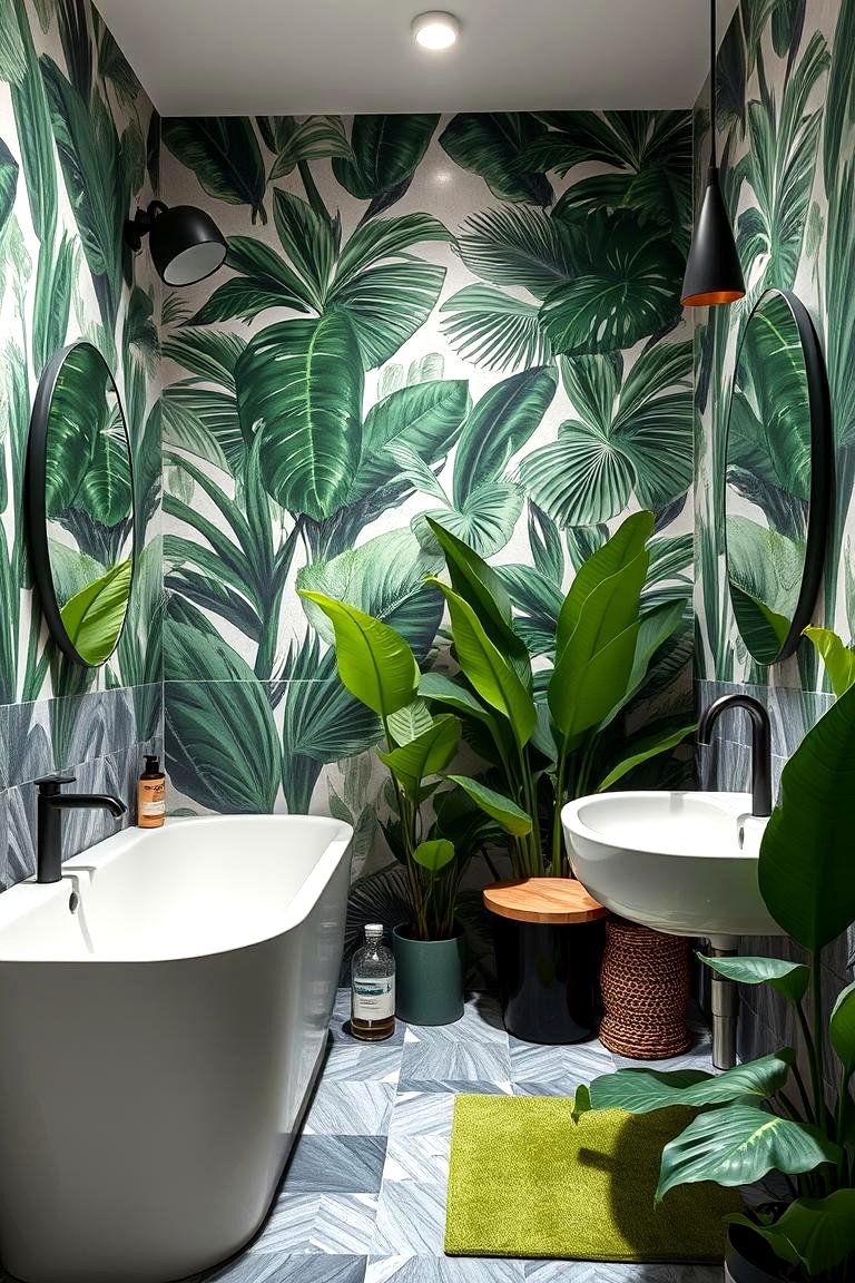 Bold Botanical Accents - 24 Green and Grey Bathroom Ideas