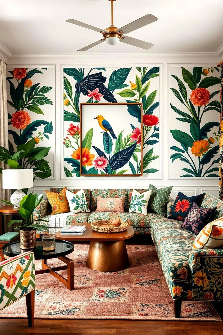Bold Botanical Prints - 24 Minimalist Modern Boho Living Room Ideas