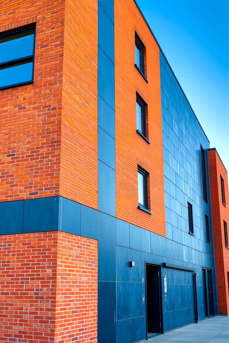 Bold Brick with Modern Slate Blue Accents - 24 Exterior Brick and Paint Color Combinations