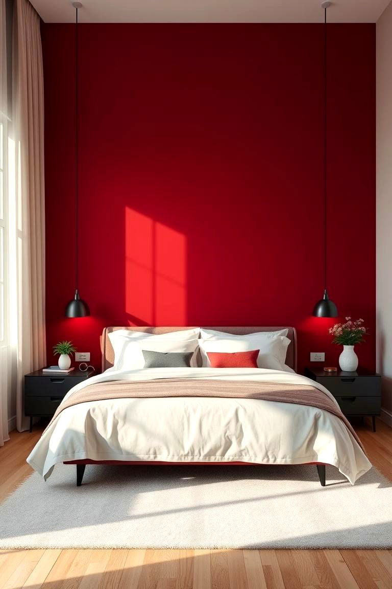 Bold Burgundy Accent Wall - 24 Burgundy Bedroom Ideas