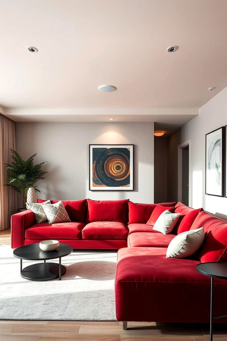 Bold Burgundy Centerpiece - 24 Burgundy Sofa Living Room Ideas