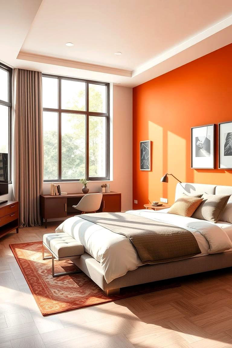 Bold Burnt Orange Accent Wall - 24 Burnt Orange Bedroom Ideas