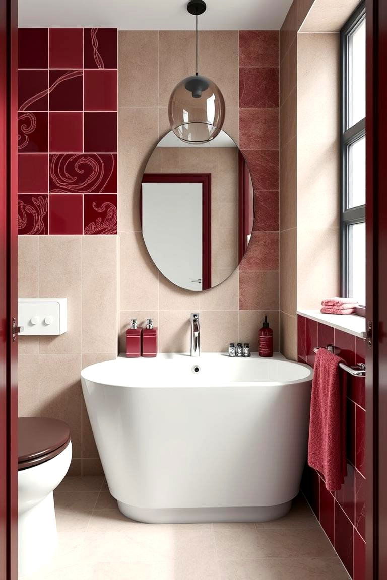 Bold Ceramic Accents - 24 Burgundy Bathroom Ideas