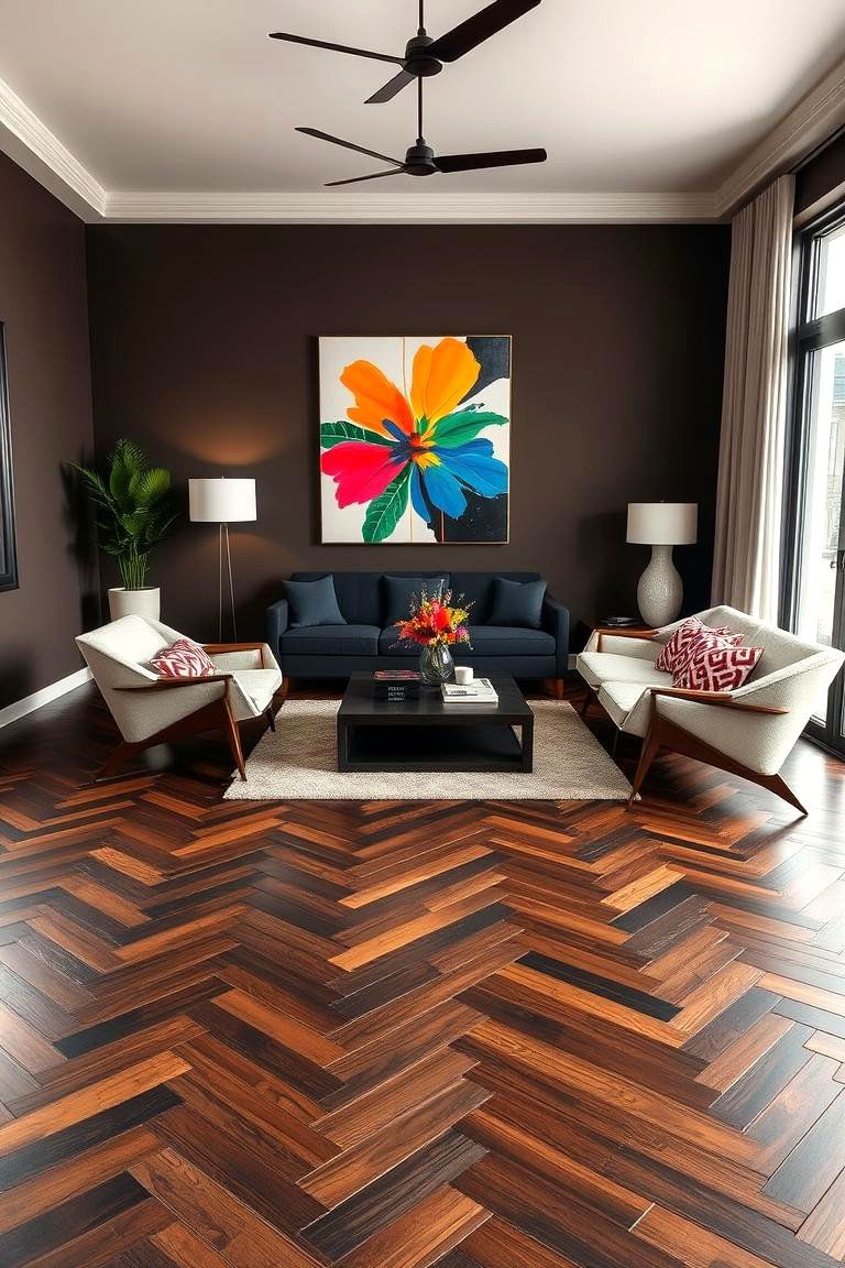 Bold Chevron Design - 24 Living Room Wood Floor Ideas