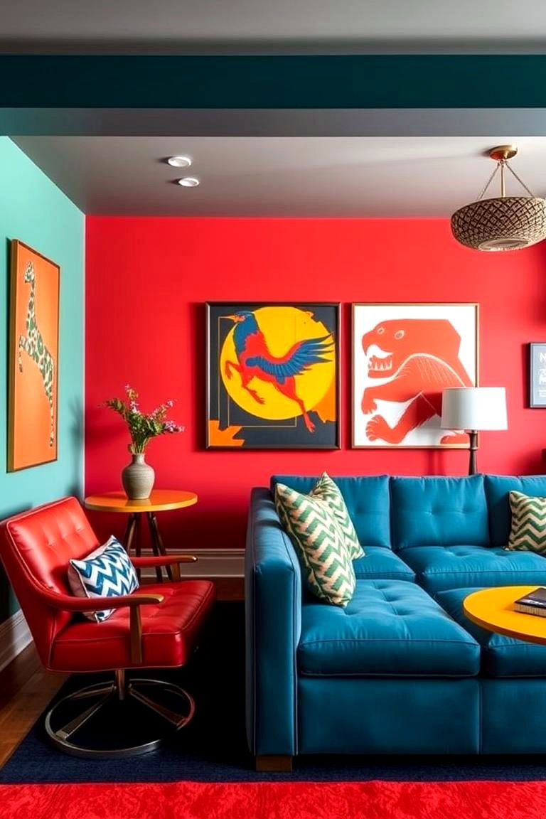 Bold Color Accent Room - 24 Man Cave Living Room Ideas