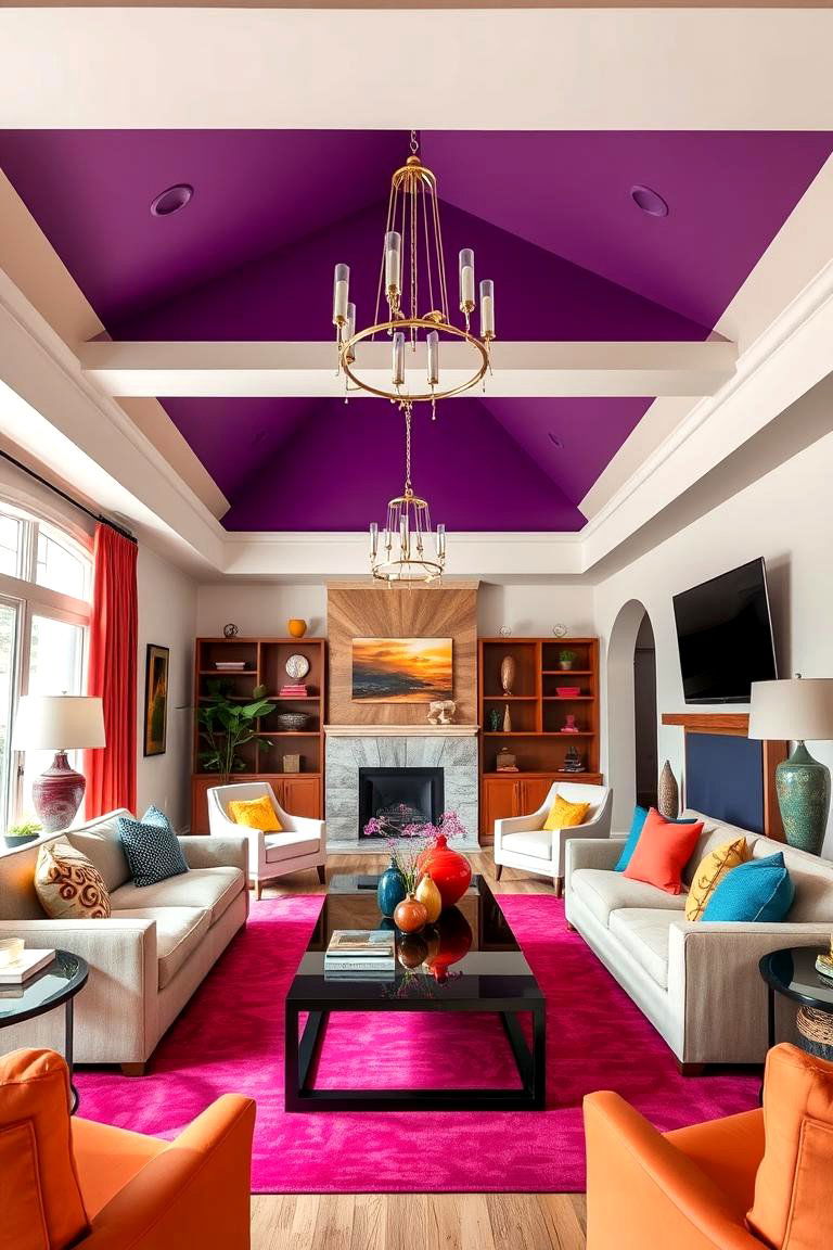 Bold Color Accent Vault - 24 Living Room Vaulted Ceiling Ideas