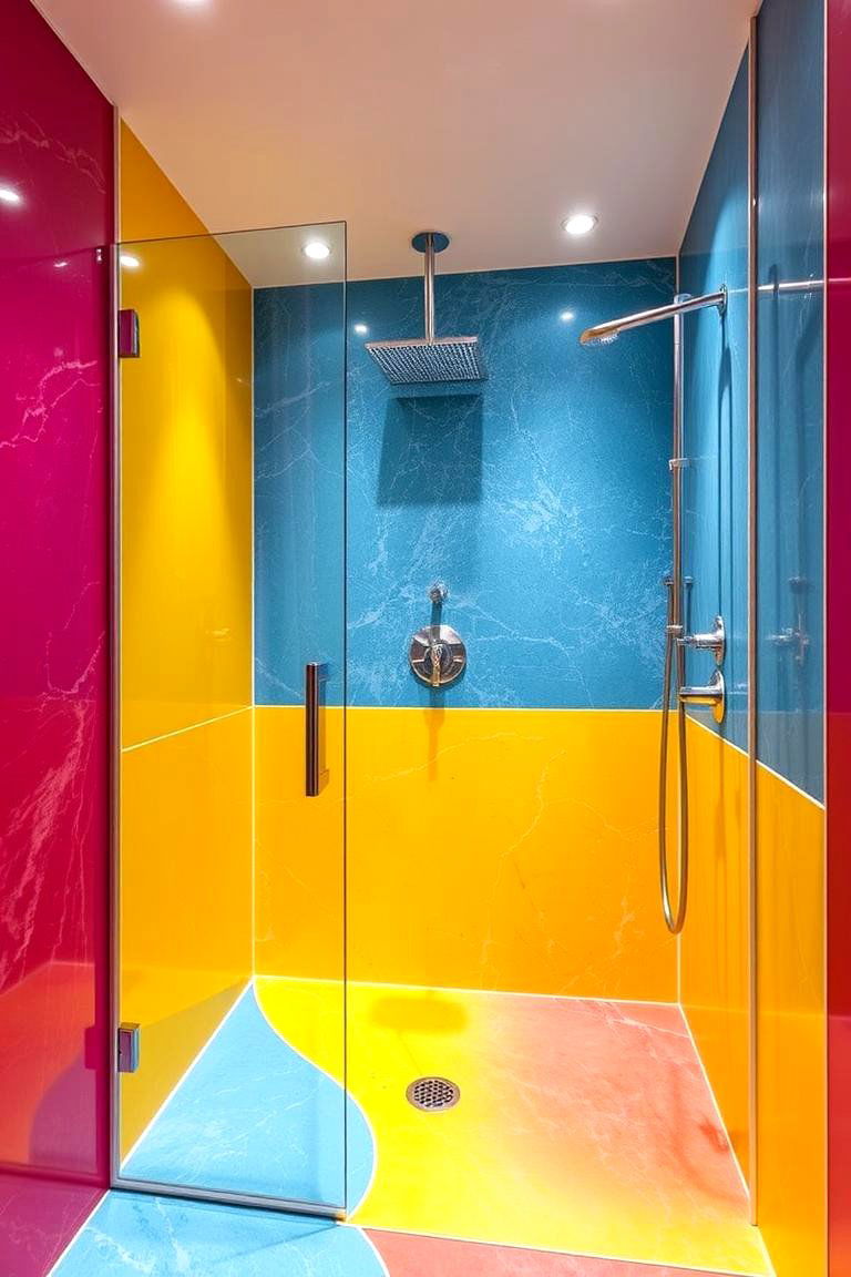 Bold Color Accent - 24 Doorless Walk In Shower Ideas