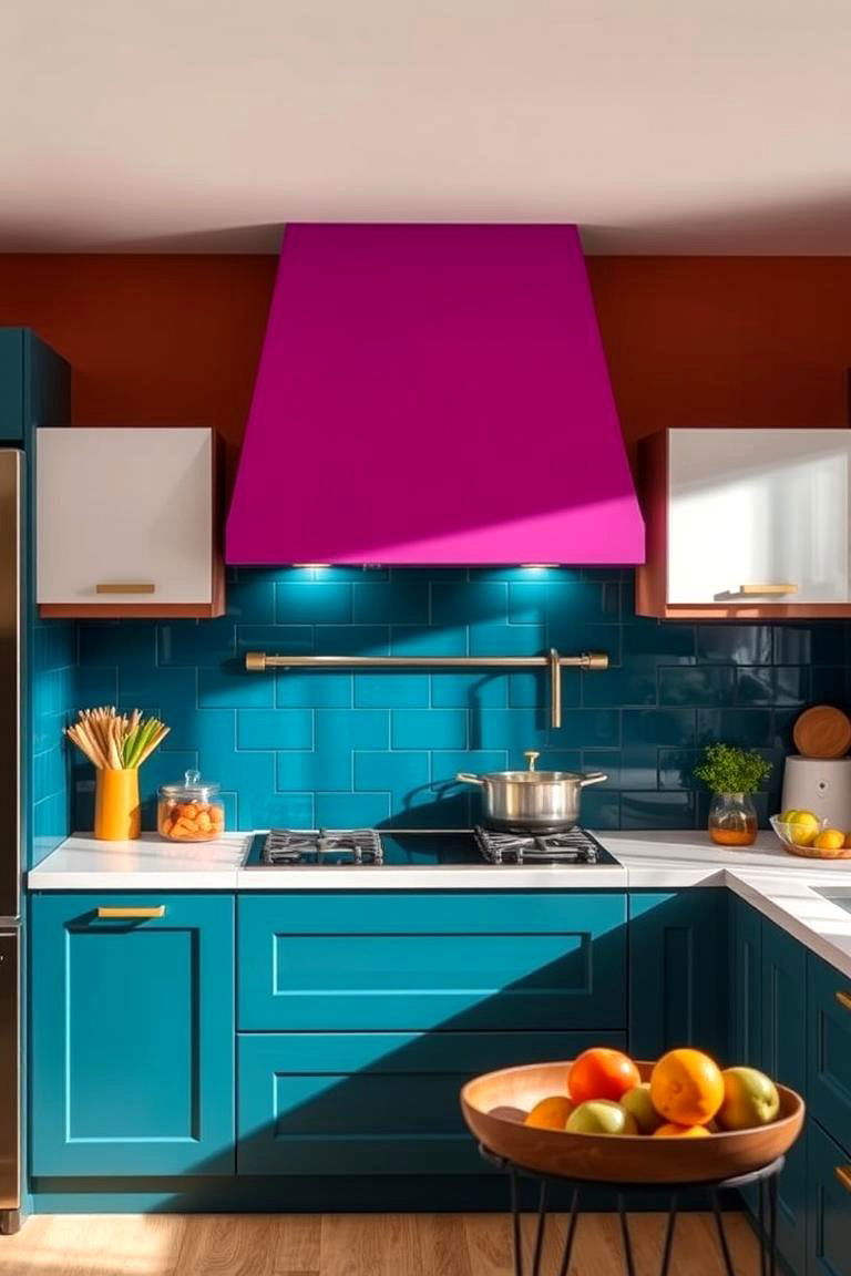 Bold Color Accented Range Hood - 24 Range Hood Ideas