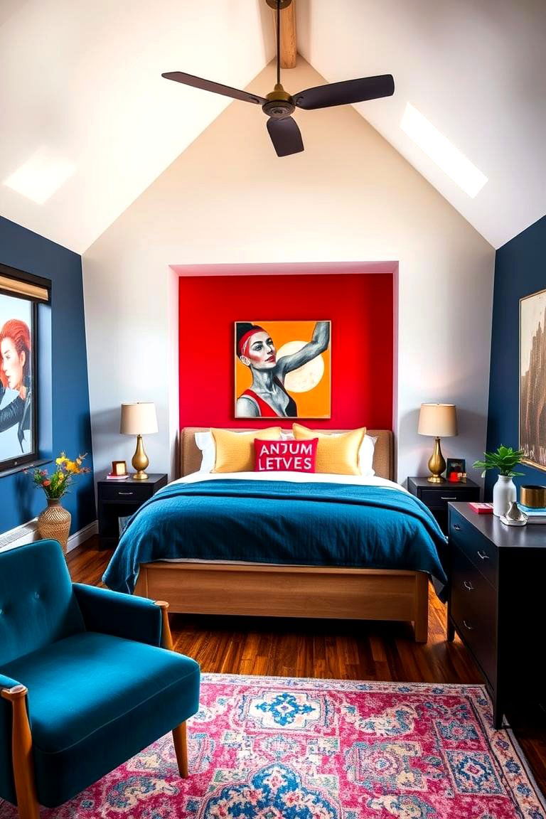 Bold Color Accents - 24 Loft Bedroom Ideas